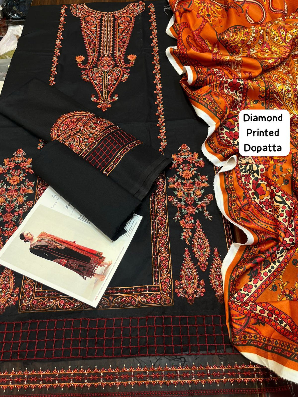 Hussain Rehar - 3pc Embroidered Lawn with Printed Dimond Dopatta