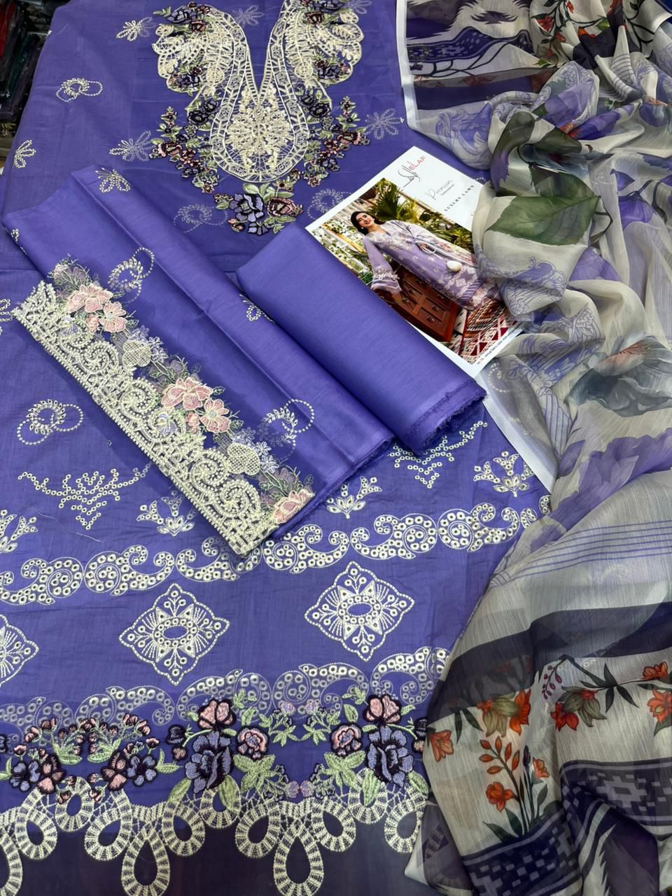 Elaf - 3pc Embroidered Lawn with Printed Soft Chiffon Dopatta
