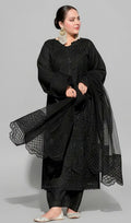 Maria B - 3pc Chikenkari Embroidered Lawn with Emb khaadi Net Dopatta