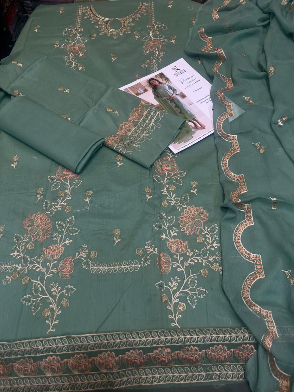 Nureh - 3pc Embroidered Lawn with Emb Chiffon Dopatta
