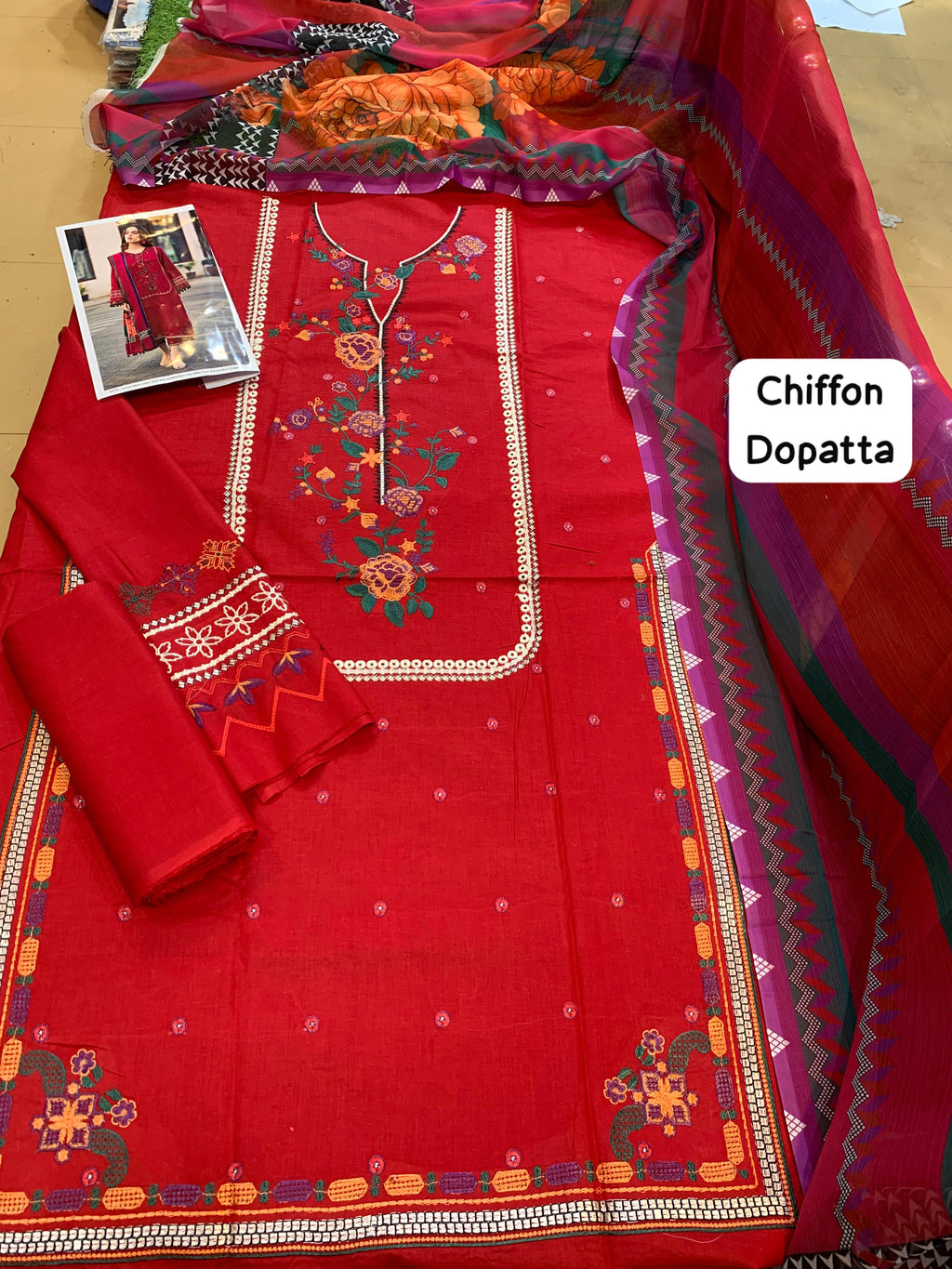 Chrizma - 3pc Embroidered Lawn with Printed Soft Chiffon Dopatta
