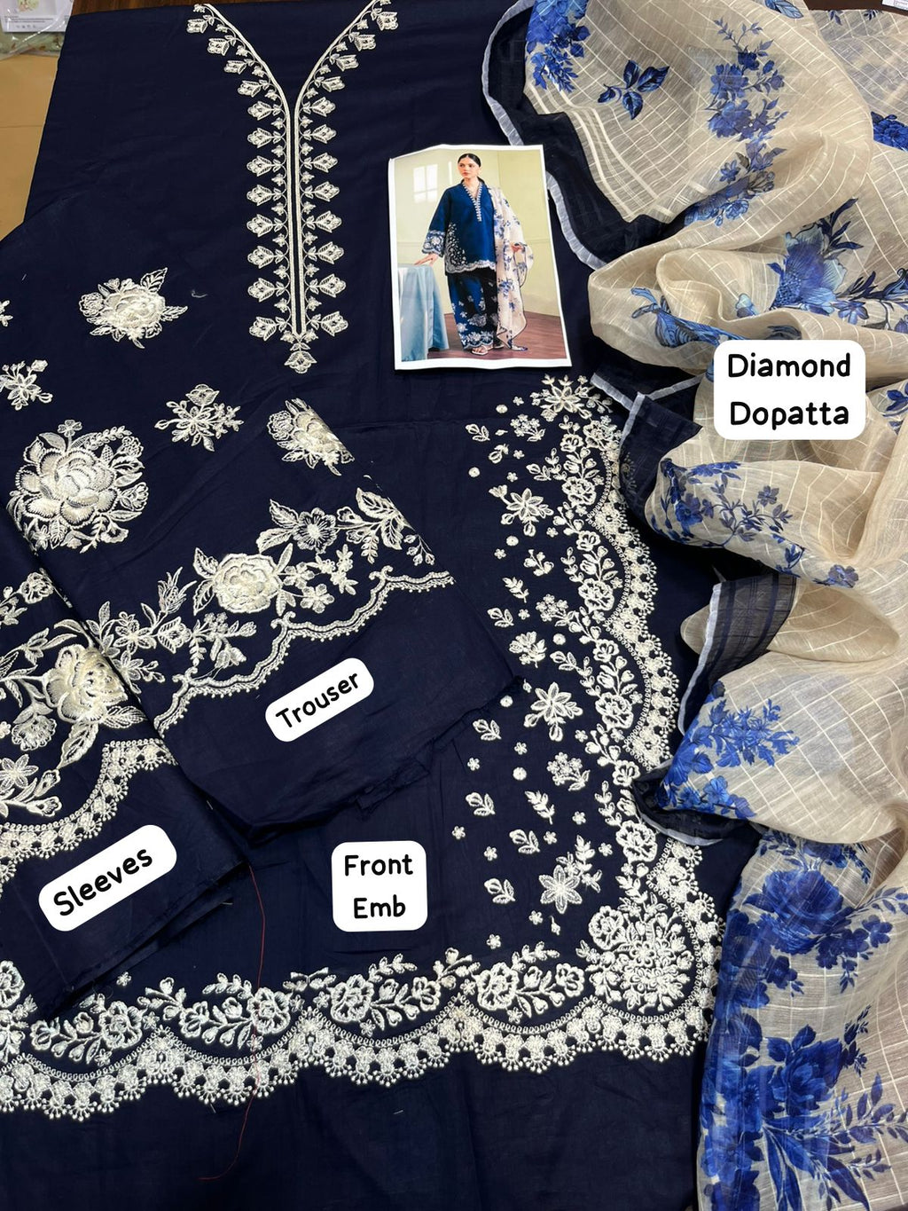 Zara Shahjahan - 3pc Embroidered Lawn with Printed Diamond Dopatta
