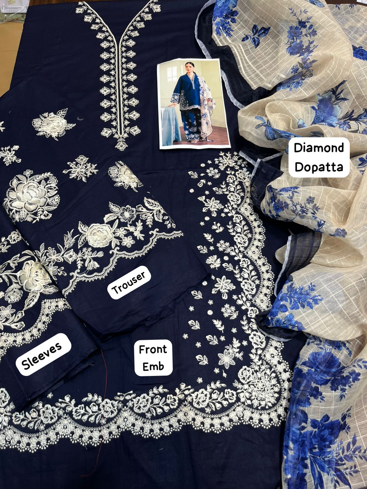 Zara Shahjahan - 3pc Embroidered Lawn with Printed Diamond Dopatta