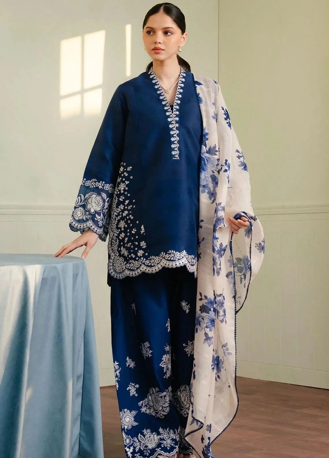 Zara Shahjahan - 3pc Embroidered Lawn with Printed Diamond Dopatta