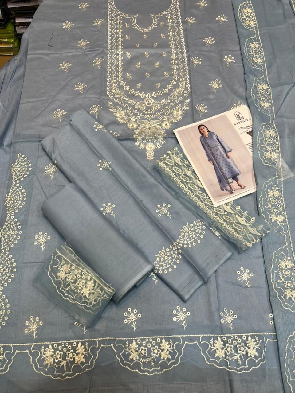 Sapphire - 3pc Embroidered Lawn with Emb Chiffon Dopatta