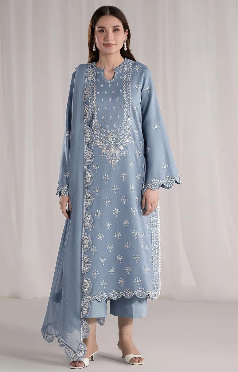 Sapphire - 3pc Embroidered Lawn with Emb Chiffon Dopatta