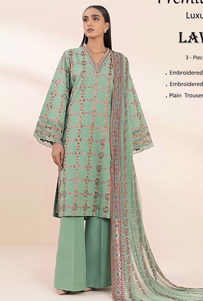 Sapphire- 3pc Embroidered Lawn with Emb Chiffon Dopatta