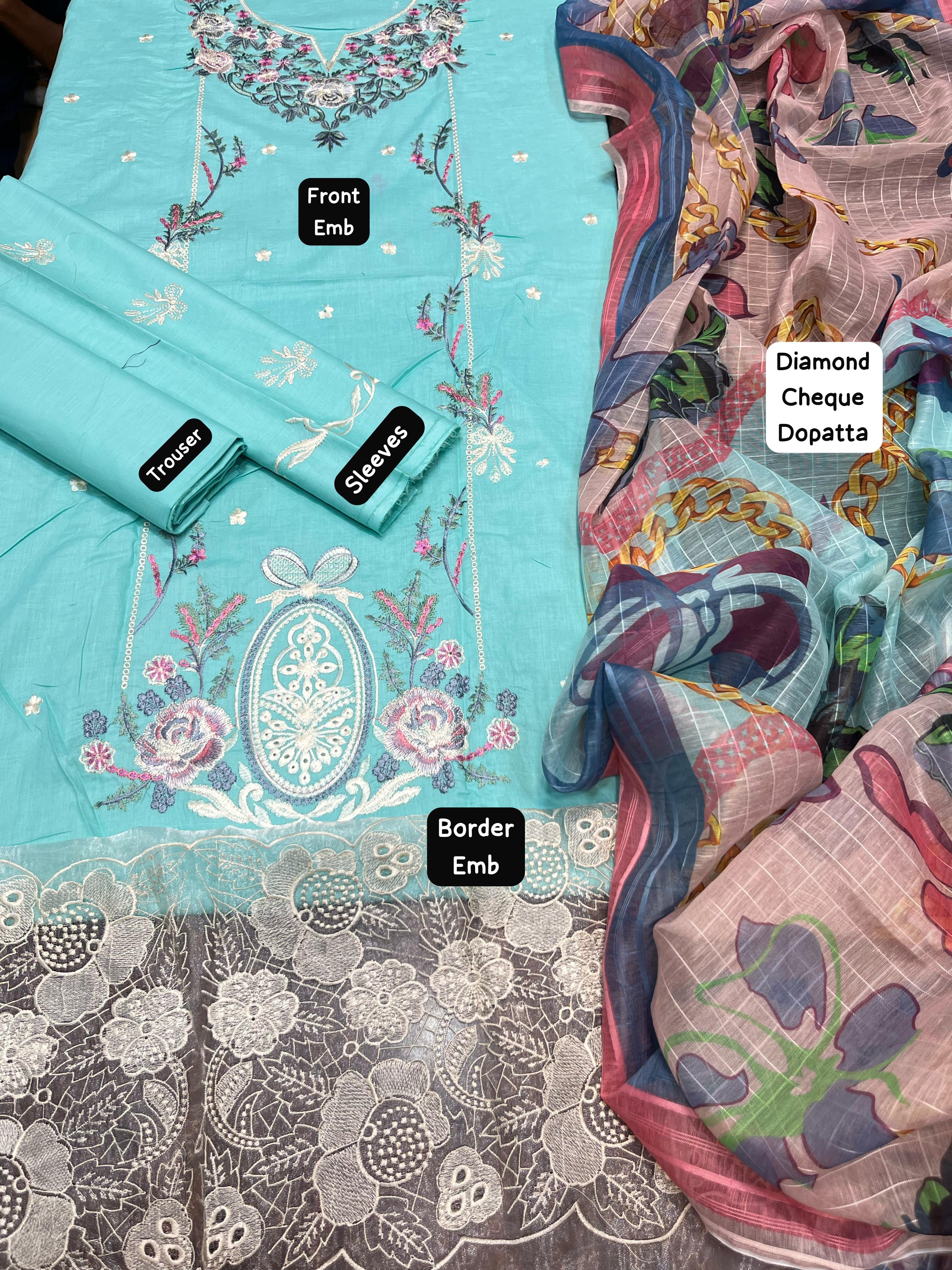 Mushq- 3pc Embroidered Lawn with Printed Tarkashi Diamond Dopatta