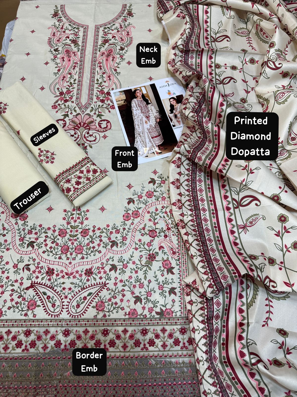 Asim Jofa - 3pc Embroidered Lawn with Printed Tarkashi Diamond Dopatta