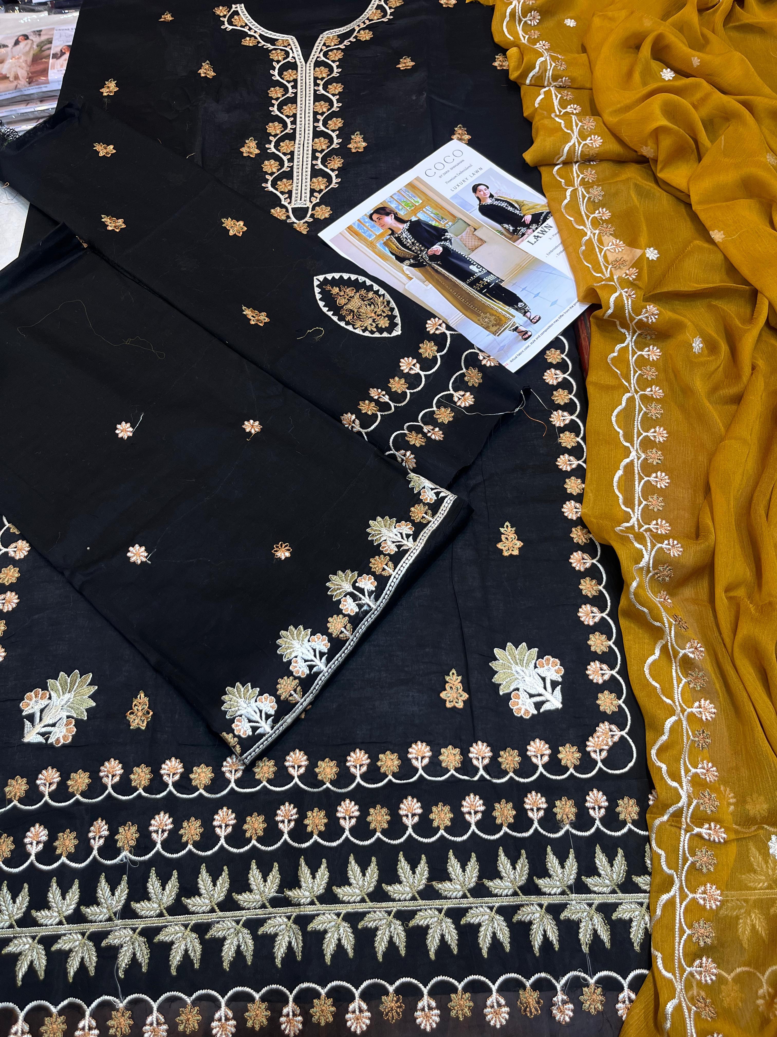 Zarashahjahan - 3pc Embroidered Lawn with Emb Chiffon Dopatta
