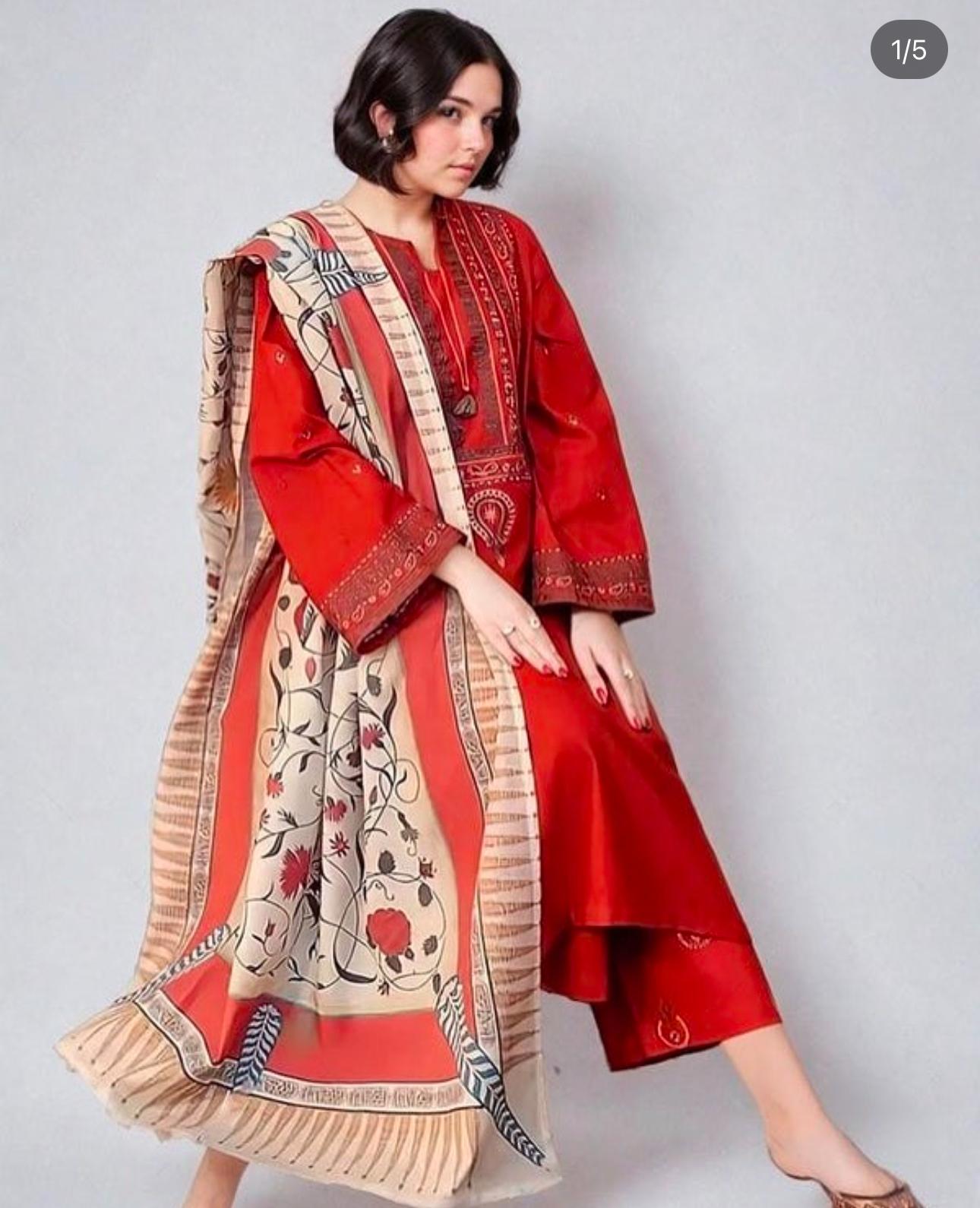 A Sling - 3pc Embroidered Lawn with Printed Diamond Dopatta