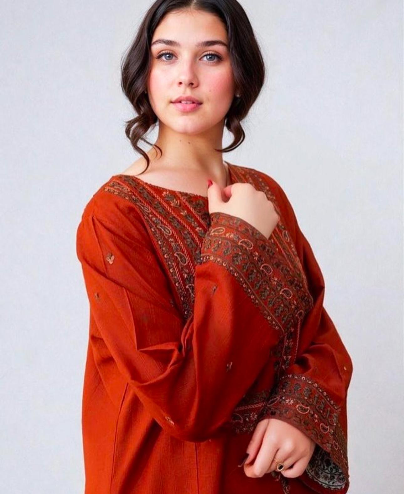 A Sling - 3pc Embroidered Lawn with Printed Diamond Dopatta