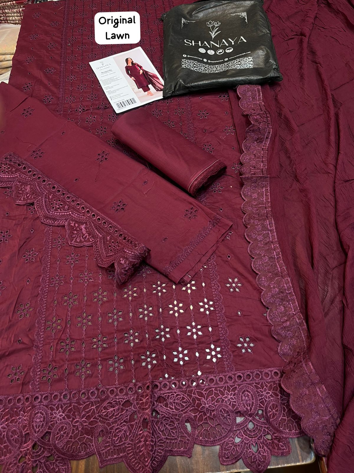 Shanaya - 3pc Chikenkari Embroidered Lawn with Ready to wear Emb Chiffon Dopatta