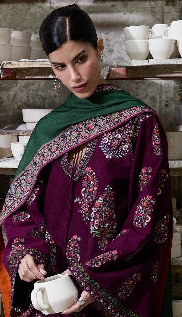 Hussain rehar - 3pc Embroidered Lawn with Printed Diamond Dopatta