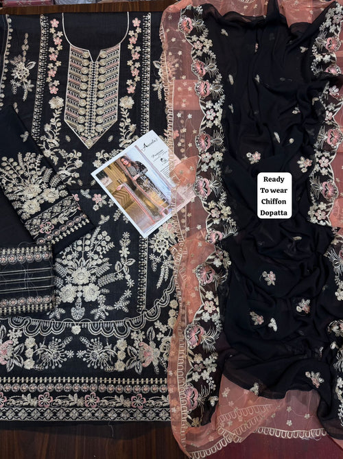 Aneela’s - 3pc Embroidered Lawn with Ready to wear Emb Chiffon Dopatta