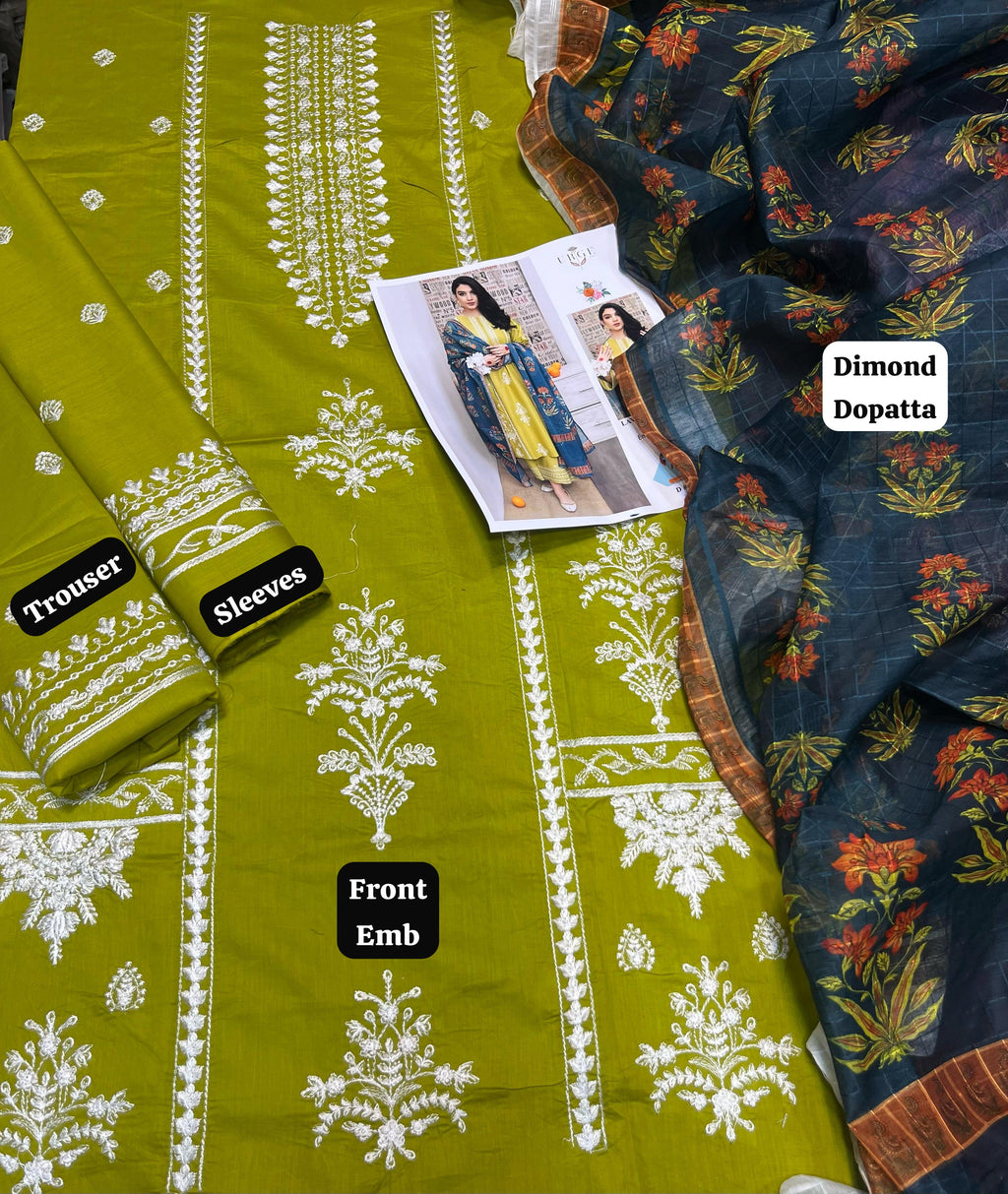 A Sling - 3pc Embroidered Lawn with Printed Tarkashi diamond Dopatta