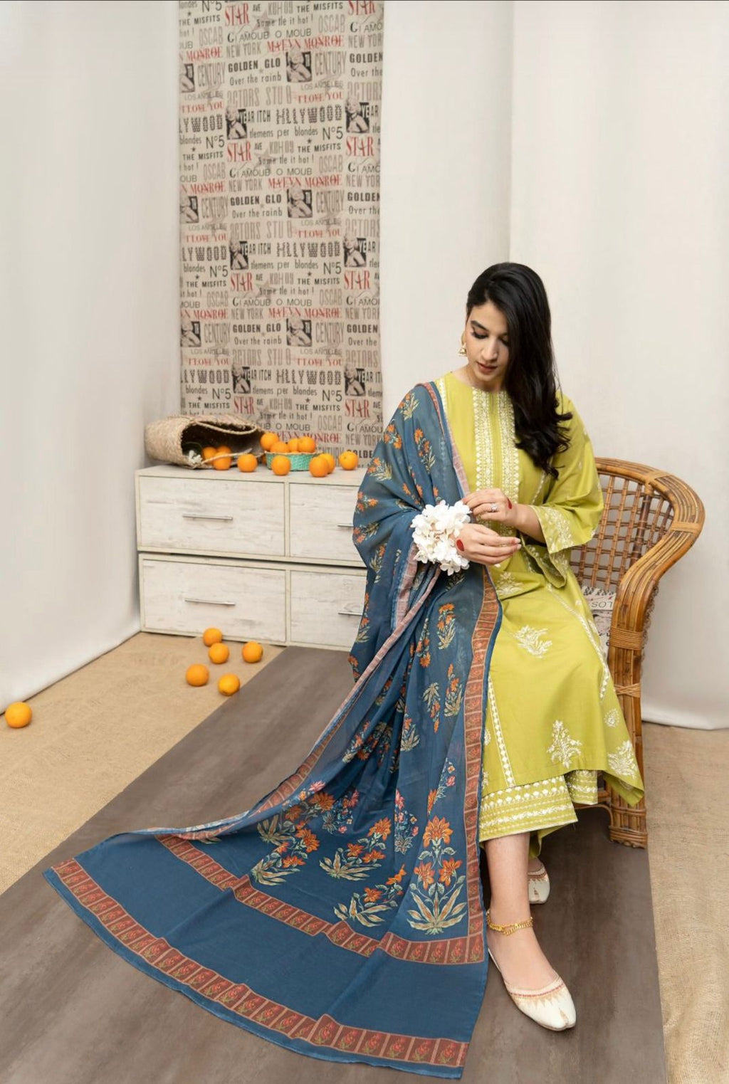 A Sling - 3pc Embroidered Lawn with Printed Tarkashi diamond Dopatta