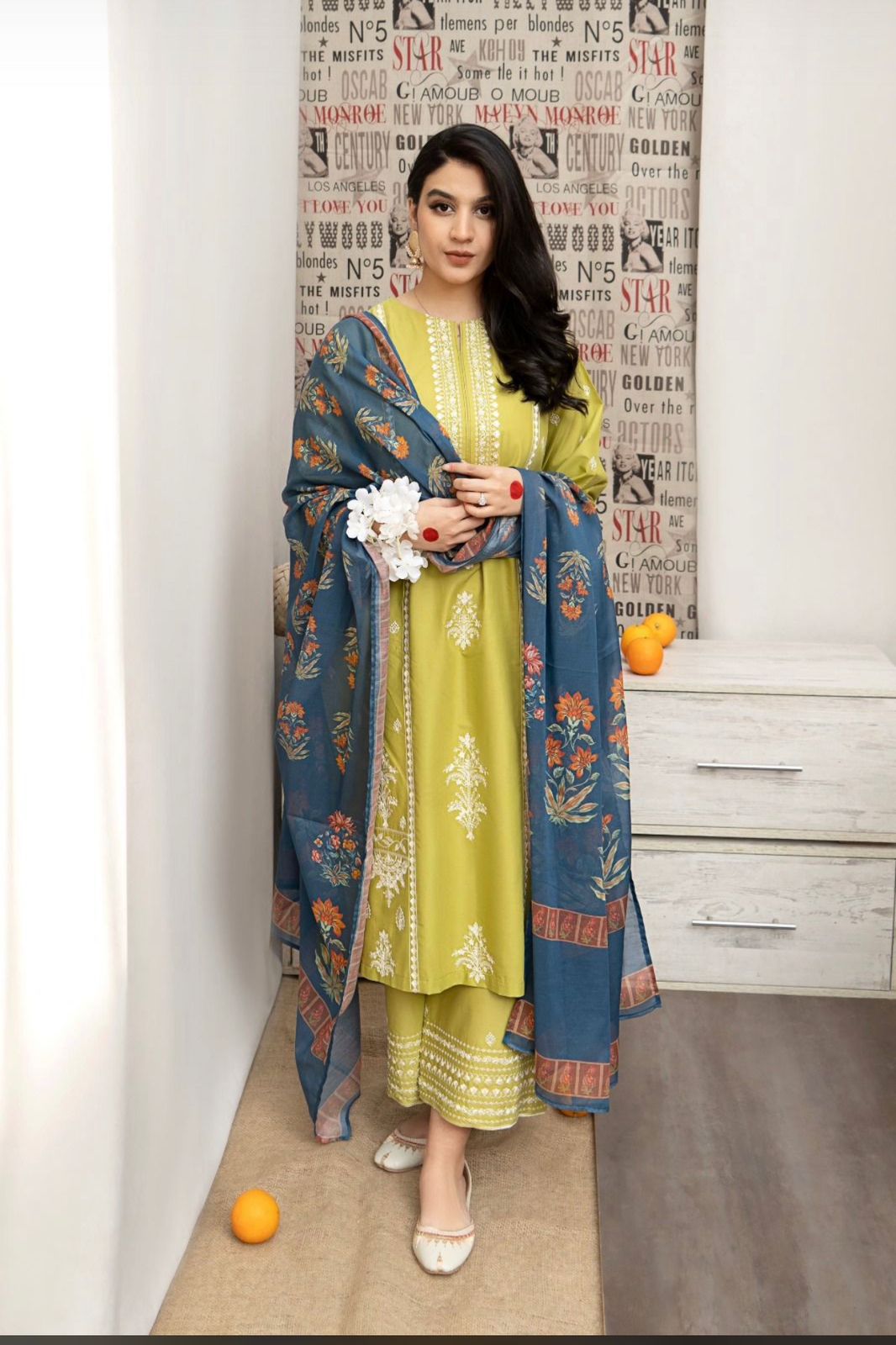 A Sling - 3pc Embroidered Lawn with Printed Tarkashi diamond Dopatta