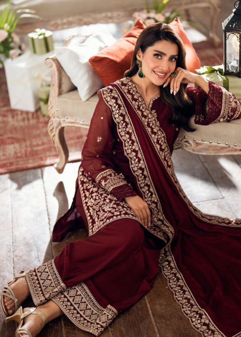 Azure - 3pc Embroidered Lawn with Emb Chiffon Dopatta