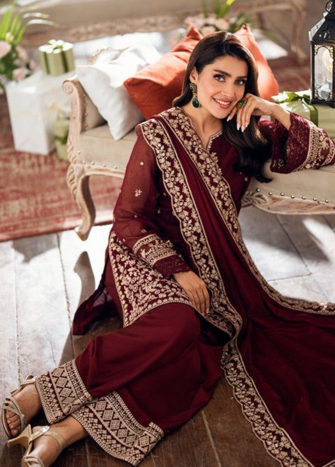 Azure - 3pc Embroidered Lawn with Emb Chiffon Dopatta