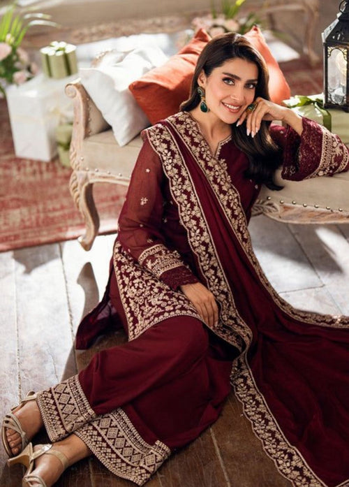 Azure - 3pc Embroidered Lawn with Emb Chiffon Dopatta