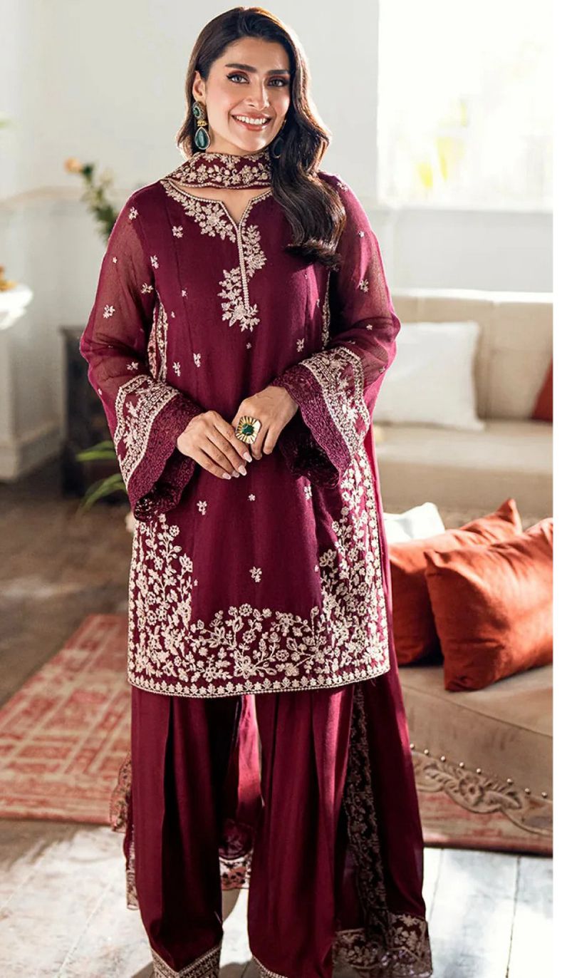 Azure - 3pc Embroidered Lawn with Emb Chiffon Dopatta