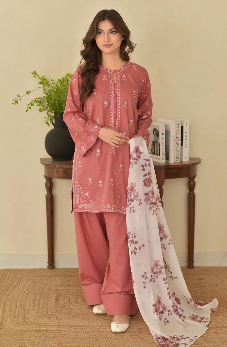 Cross stitch - 3pc Embroidered Lawn with Printed chiffon Dopatta