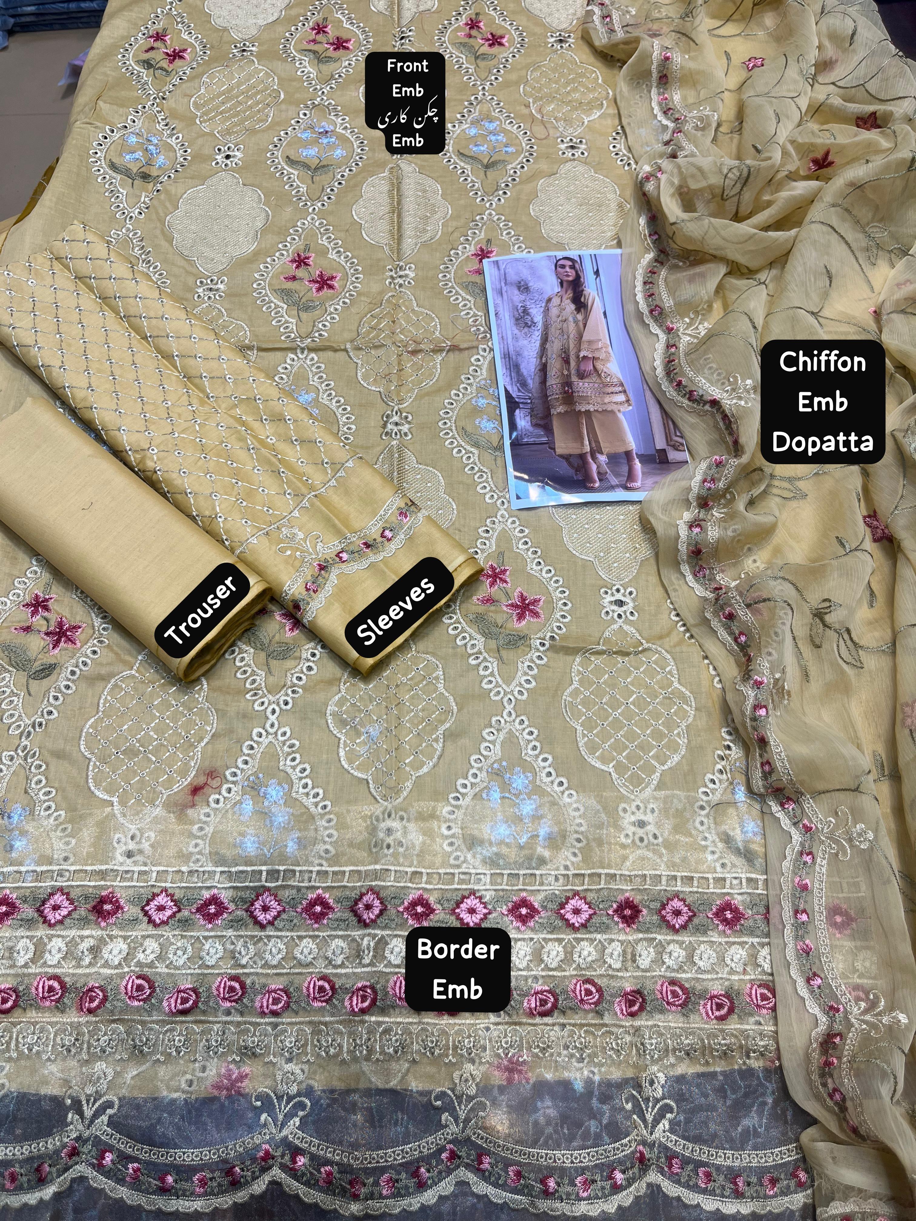 Chrimson - 3pc Embroidered Lawn with Emb Chiffon Dopatta