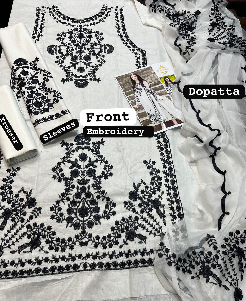 Agha noor- 3pc Embroidered Lawn with Emb Chiffon Dopatta