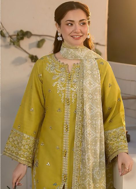 Jade - 3pc Embroidered Lawn with Printed chiffon Dopatta