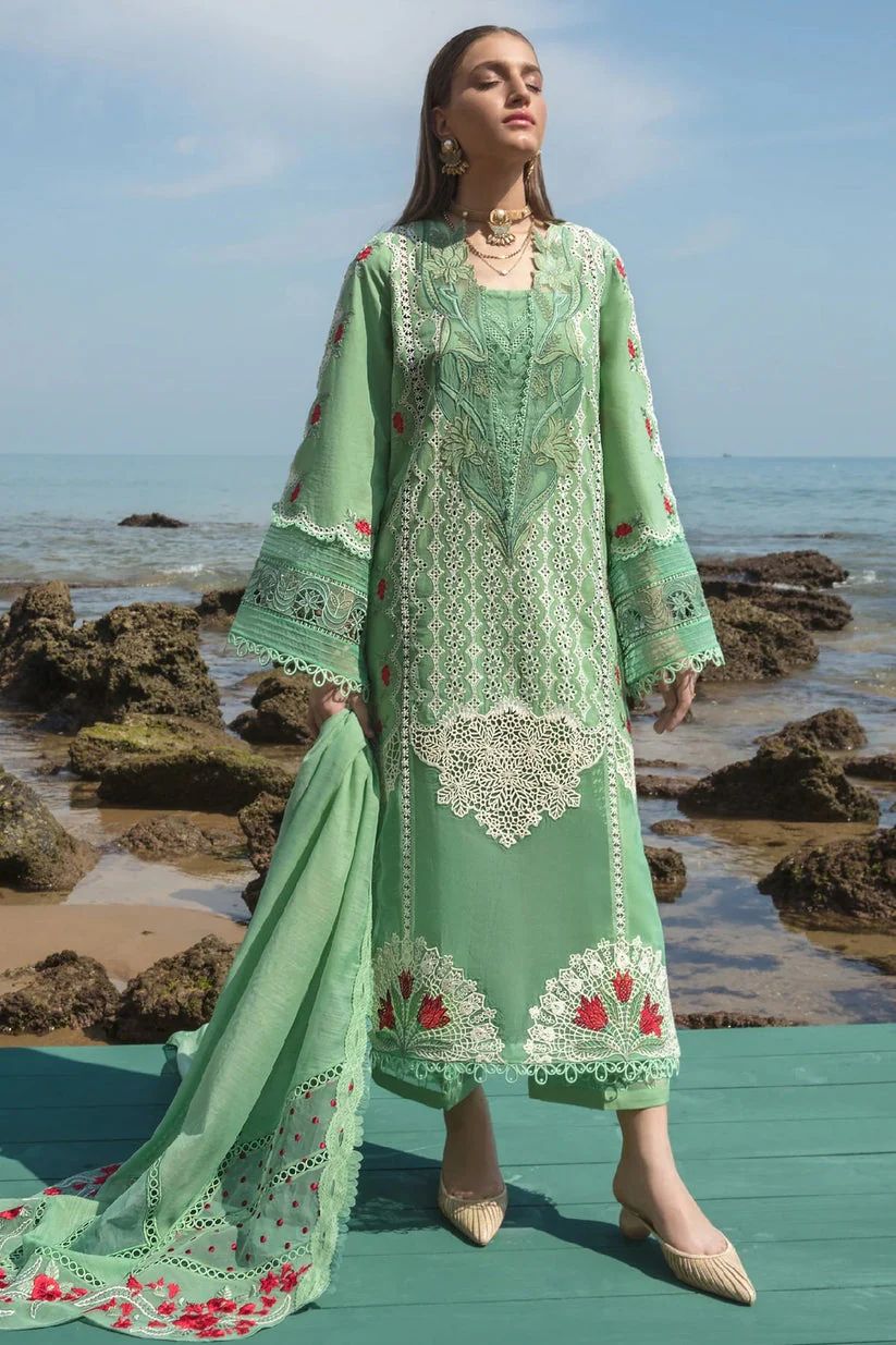 Chrimson - 3pc Chikenkari Embroidered Lawn with Emb Organza Dopatta