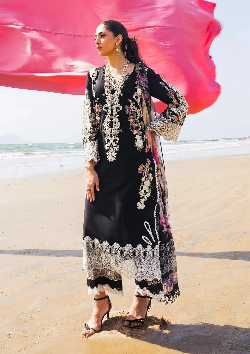 Sahane - 3pc Embroidered Lawn with Printed Diamond Dopatta