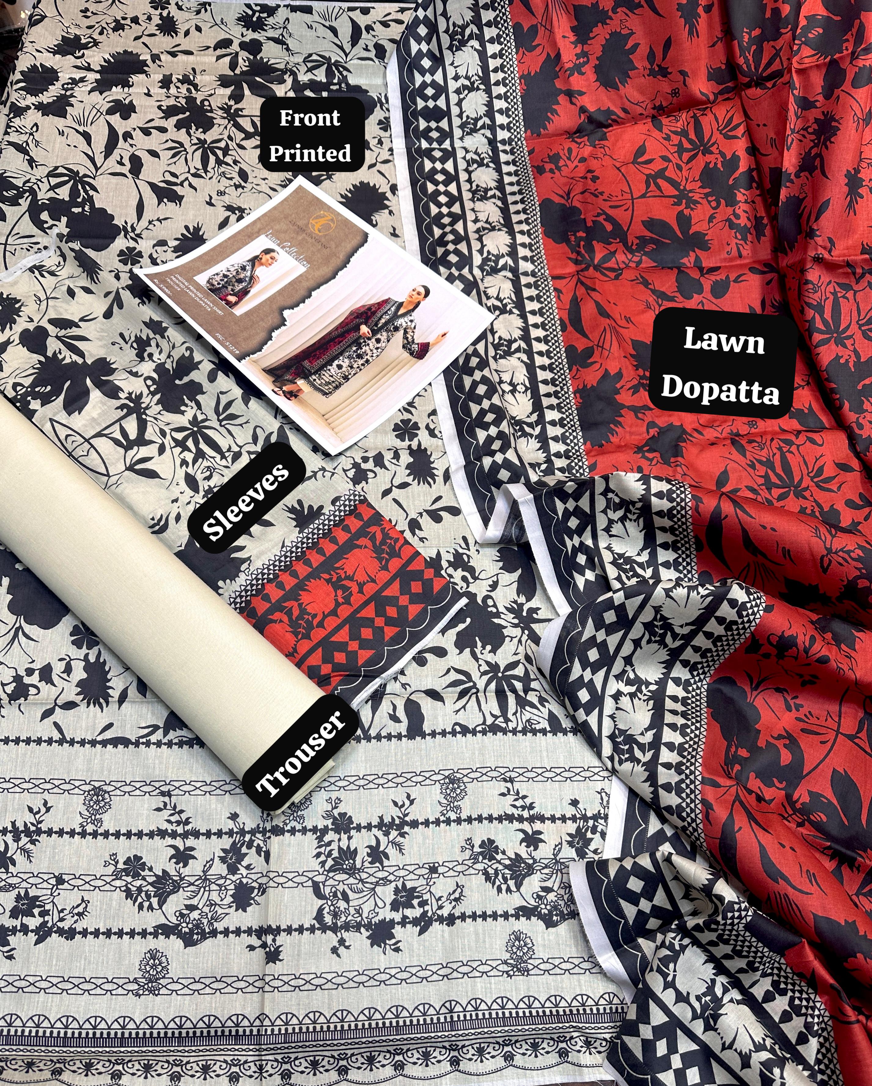 Zainab Chottani - 3pc Embroidered Lawn with Printed Lawn Dopatta