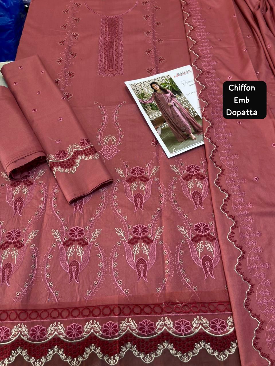 Raeesa - 3pc Embroidered Lawn with Emb Heavy Chiffon Dopatta