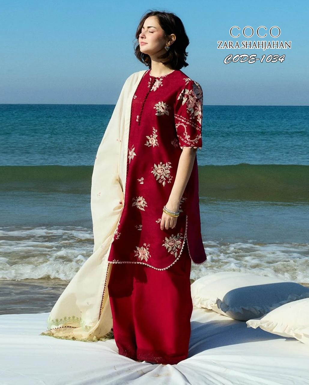 Coco - 3pc Embroidered Lawn with Emb Khaadi Net Dopatta