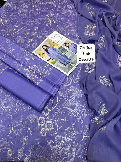 Bareeze - 3pc Embroidered Lawn with Emb Heavy Chiffon Dopatta