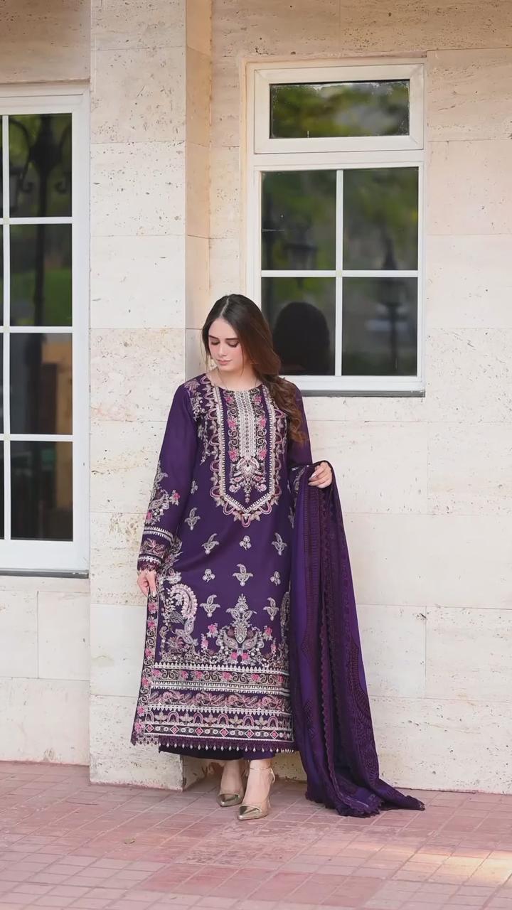 Libas - 3pc Embroidered Lawn with Printed Diamond Dopatta
