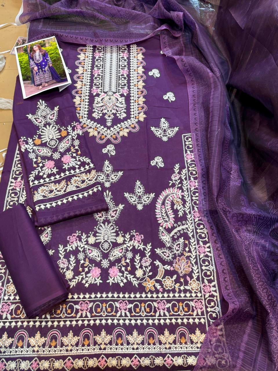 Libas - 3pc Embroidered Lawn with Printed Diamond Dopatta