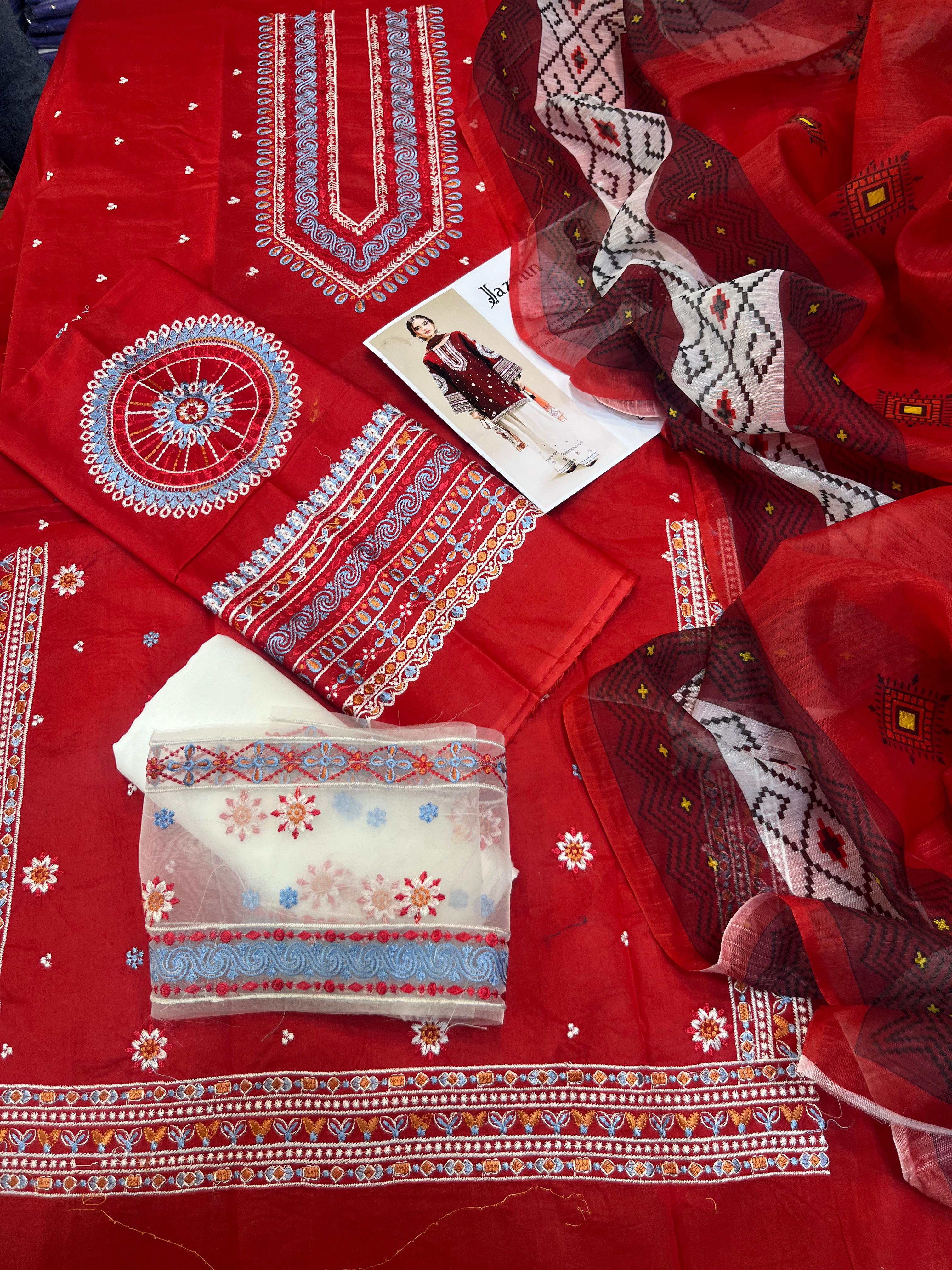 Jazmin - 3pc Embroidered Lawn with Printed Diamond Dopatta