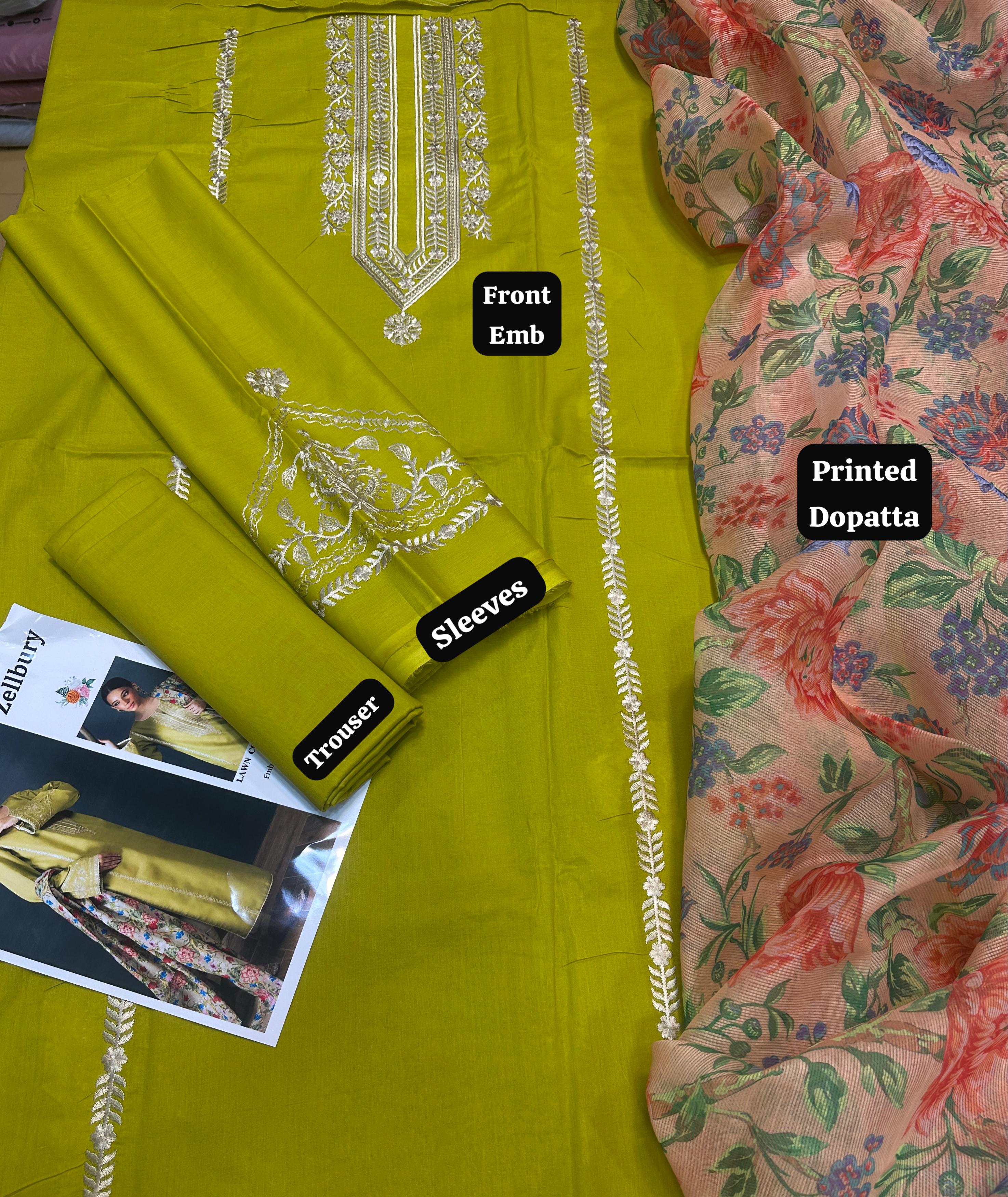 Zellbury - 3pc Embroidered Lawn with Printed diamond Dopatta