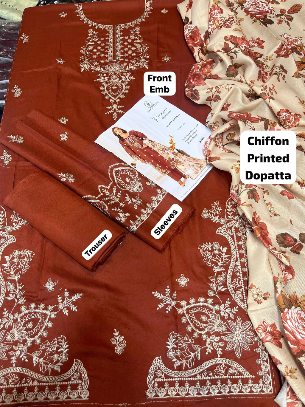 Mohagni - 3pc Embroidered Lawn with Printed Soft chiffon Dopatta