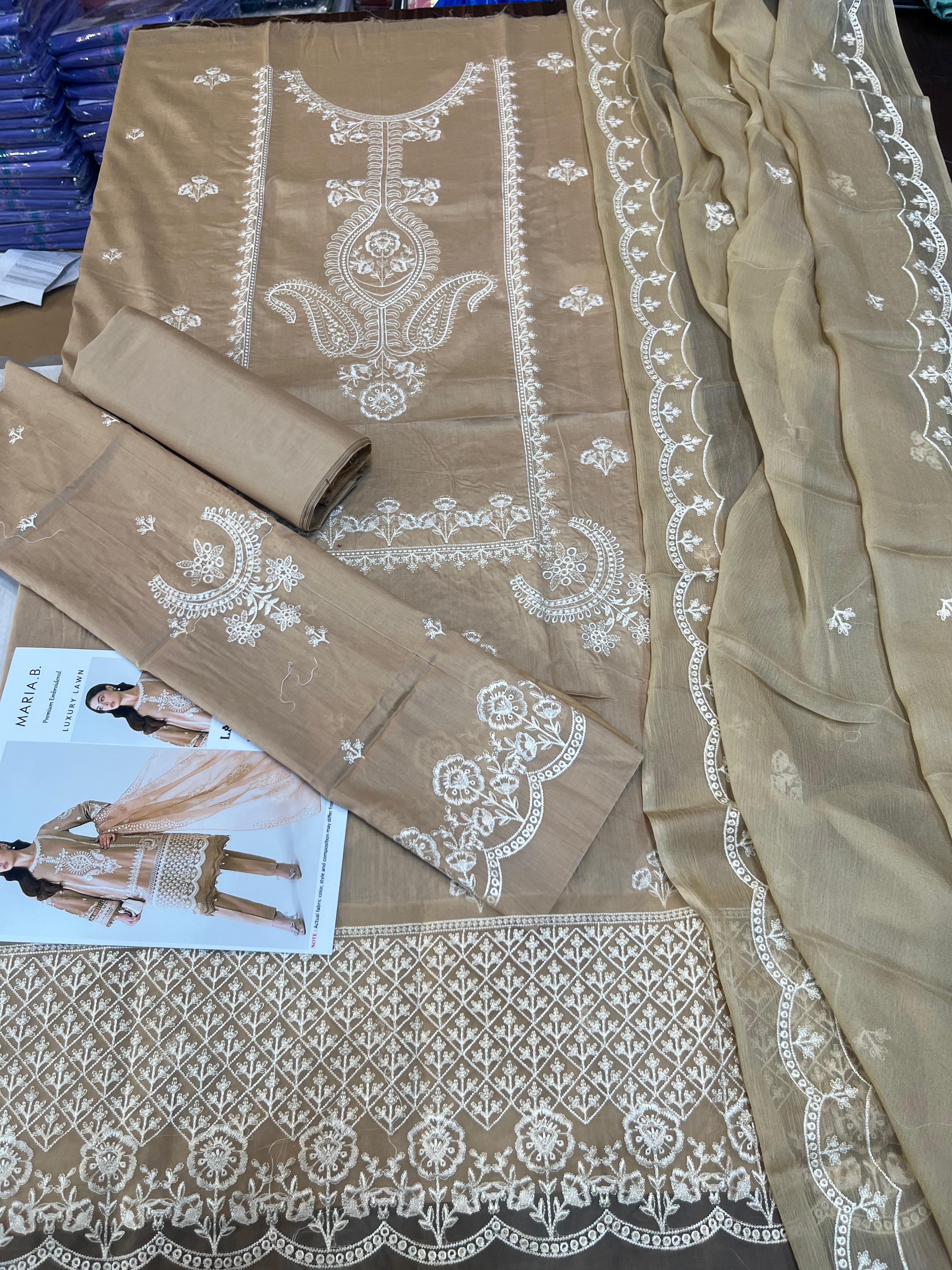 Maria B - 3pc Embroidered Lawn with Emb Chiffon Dopatta