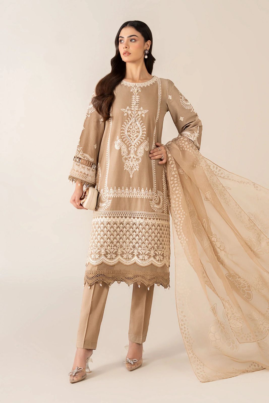 Maria B - 3pc Embroidered Lawn with Emb Chiffon Dopatta