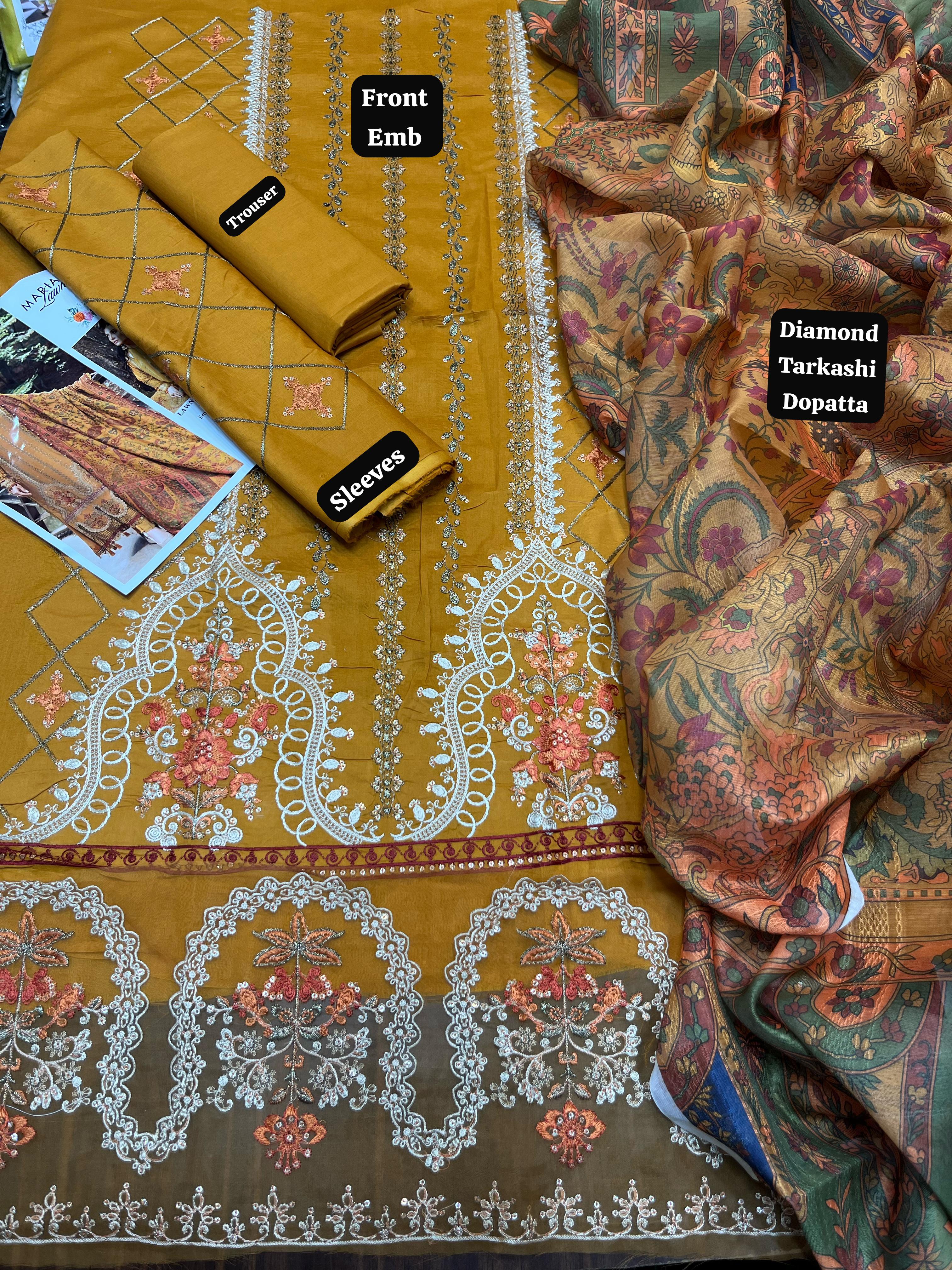 Maria B - 3pc Embroidered Lawn with Printed Diamond Dopatta