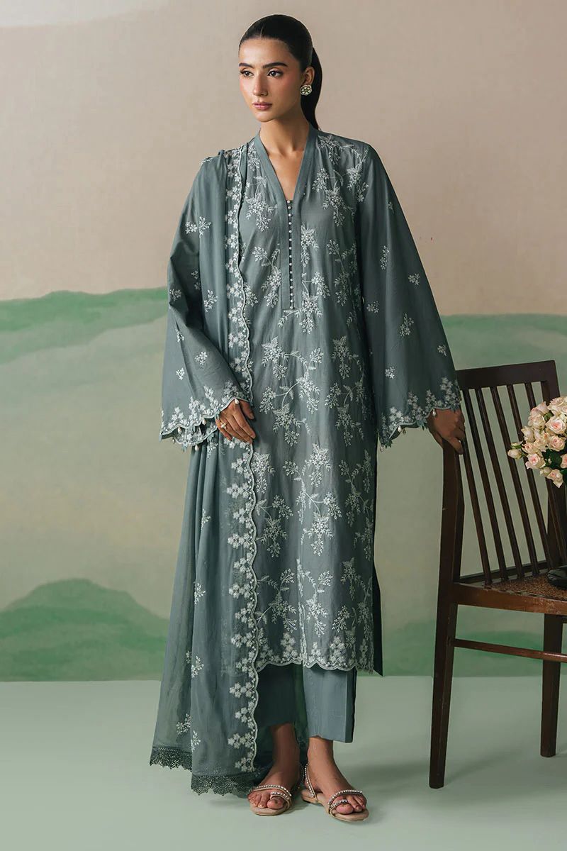Cross stitch - 3pc Embroidered Lawn with Emb Chiffon Dopatta