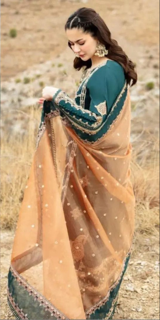 Qalamkar - 3pc Embroidered Lawn with Emb Chiffon Dopatta