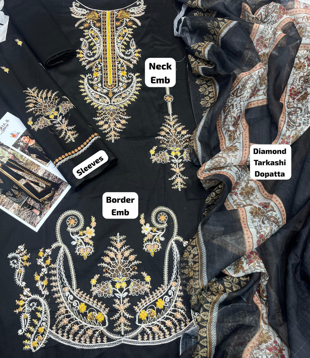 Maria B - 3pc Embroidered Lawn with Emb Chiffon Dopatta