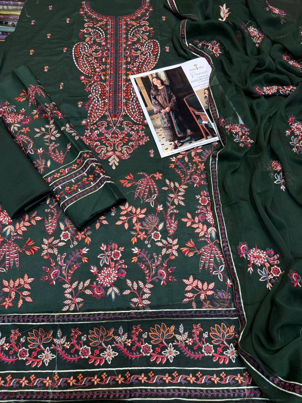 Asim Jofa - 3pc Embroidered Lawn with Emb Chiffon Dopatta