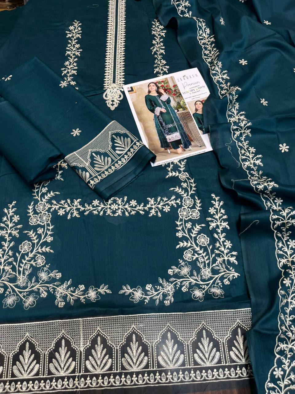 Zarqash - 3pc Embroidered Lawn with Lawn Emb Dopatta