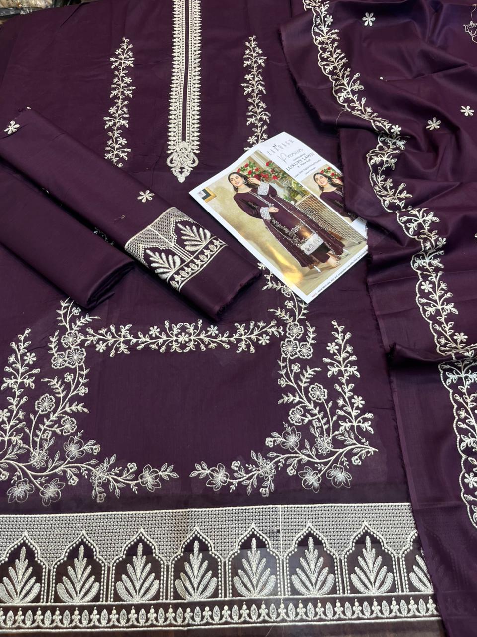 Zarqash - 3pc Embroidered Lawn with Lawn Emb Dopatta